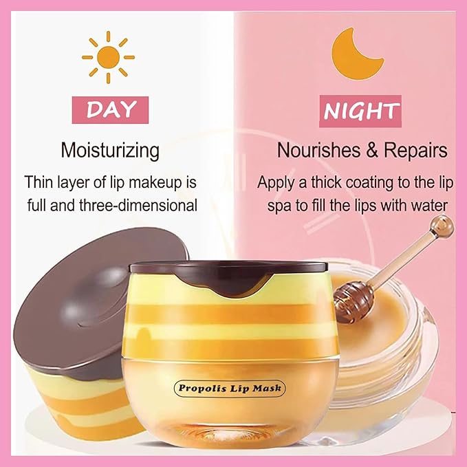 1 PCS Bee Lip Balm Lip Mask Honey Pot, Honey Moisturizing Sleeping Lip Mask Overnight with Sticks, Lip Balm Honey Pot Lip Balm Hydrating Prevention Dry and Crack Lip Scrubs Exfoliator-GlimoraGlow