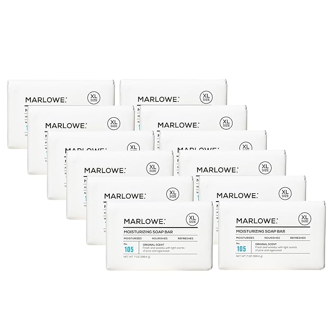 MARLOWE. No. 105 Bar Soap for Men 7 oz (12 Bars) Moisturizing Body Soap, Nourishing & Refreshing with Natural Extracts, Shea Butter, Olive Oil & Green Tea Extracts, Original Sage & Fir Scent-GlimoraGlow