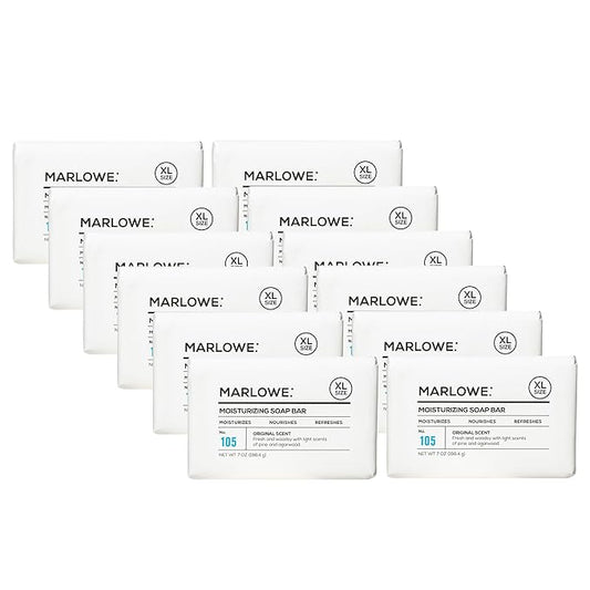 MARLOWE. No. 105 Bar Soap for Men 7 oz (12 Bars) Moisturizing Body Soap, Nourishing & Refreshing with Natural Extracts, Shea Butter, Olive Oil & Green Tea Extracts, Original Sage & Fir Scent-GlimoraGlow