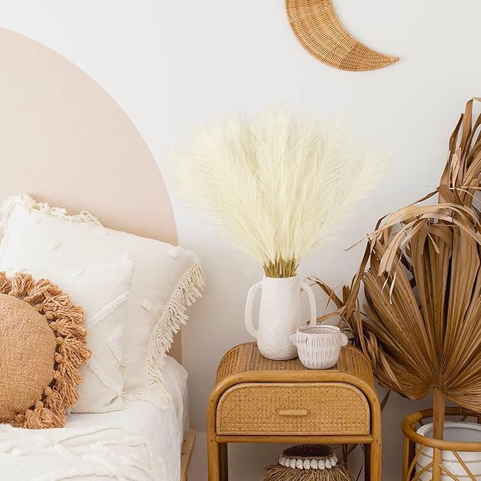 50PCS Faux Pampas Grass, 21.6" Short Artificial Pompous Grass Floral Fake Pompas Grass Branches Vase Filler Flower Arrangement for Home Wedding Boho Decor, Beige