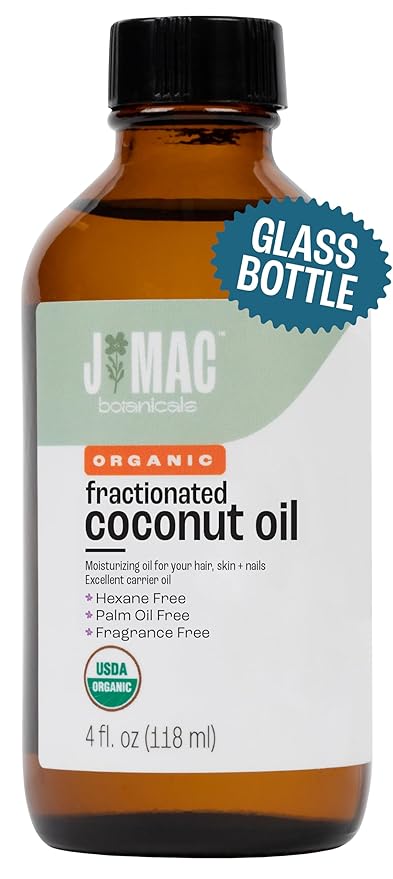 J MAC BOTANICALS Organic Fractionated Coconut Oil (4 oz Glass Bottle) Organic Carrier Oil and moisturizer-GlimoraGlow