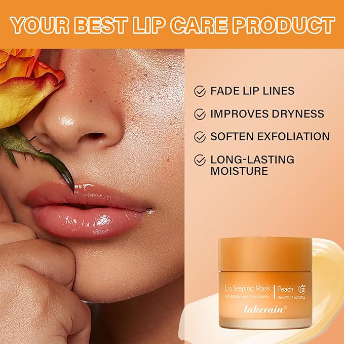 Hydrating Lip Sleeping Mask - Day and Night Repair Lip Balm for Chapped Dry Lips - Reduce Lip Lines, Enhance Lip Color, Hydrate & Plump Lips Care Lip Mask (Peach)-GlimoraGlow