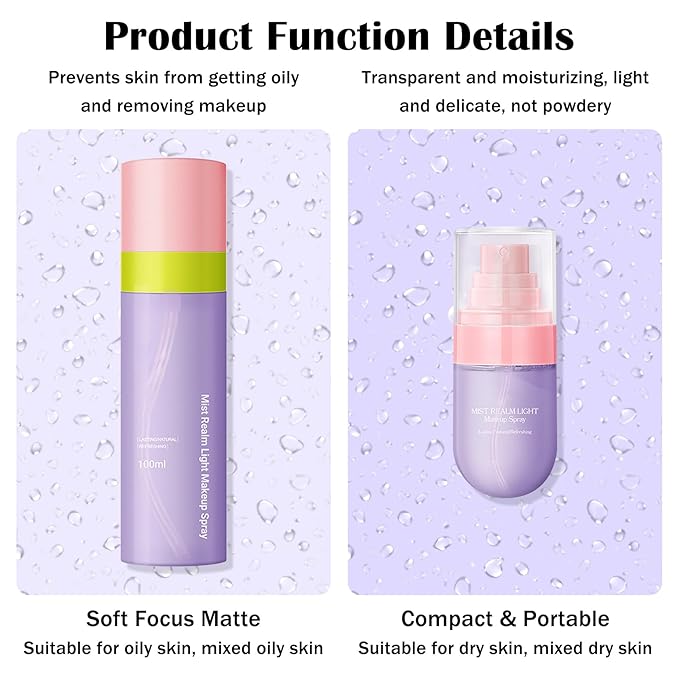 2PCS Makeup Setting Spray for Face,Waterproof Setting Spray for Makeup,Long Lasting Oil Control Finishing Holding Face Mist,Refreshing Hydrating Glossy and Matte Fixing Facial Mist Make Up Set A5-GlimoraGlow