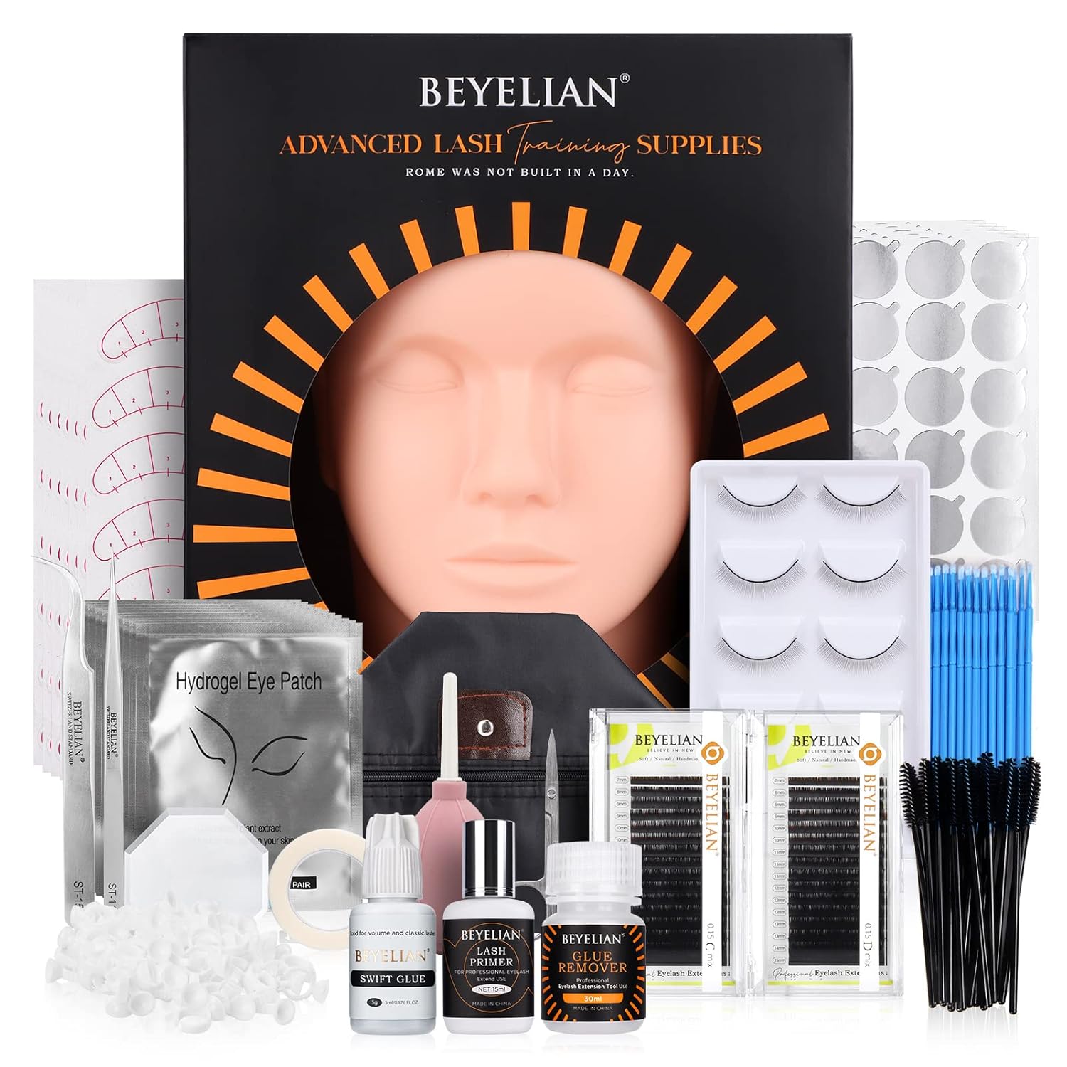 Eyelash Extension Kit,with lash Mannequin Head Lash Practice training kit Professional lash extension supplies Tool for Lash Training by BEYELIAN-GlimoraGlow