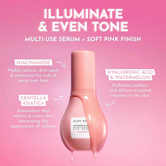 Glow Recipe Hue Drops Tinted Face Serum - Illuminating Glow Drops to Brighten & Hydrate - Skincare Makeup Primer & Liquid Highlighter to Blur Pores for a Radiant, Even Skin Tone - Rosy Glow (40ml)-GlimoraGlow