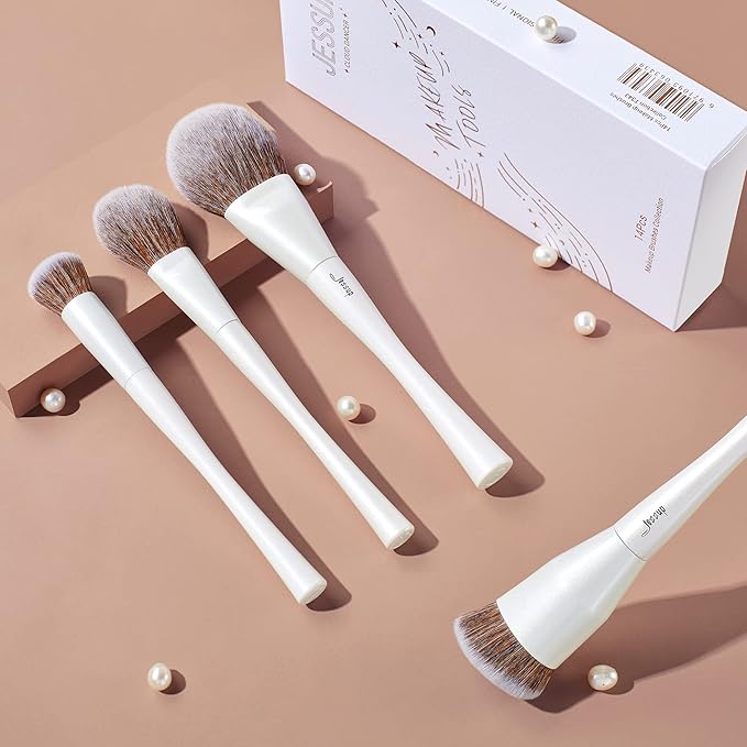Jessup Make up Brushes 4pcs Face Makeup Brushes Set for Foundation Concealer Blush Contour Powder Highlighter, Pearl White T344-GlimoraGlow