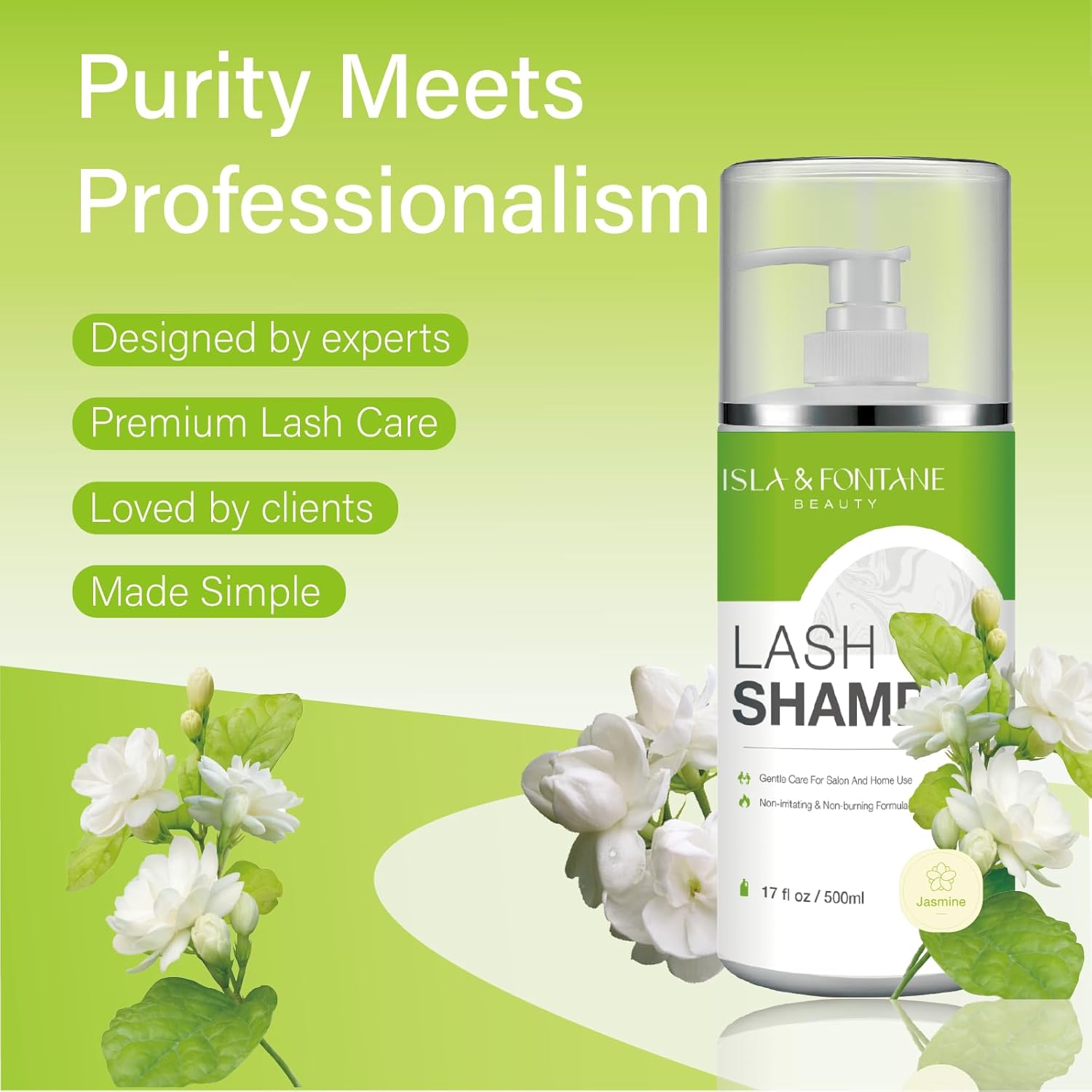 ISLA & FONTANE Lash Shampoo Bulk – Multi-Scent Series – 17 fl oz / 500ml | Gentle Eyelash Cleanser for Lash Extensions | Non-Irritating | Professional Lash Bath Foam For Salon And Home Use (Jasmine)-GlimoraGlow