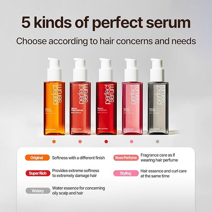 Mise En Scene Perfect Super Rich Serum with Argan Oils - Hair Essence for High Nutrition Intensive Care, Korean Hair Oil, 2.70 fl. Oz-GlimoraGlow
