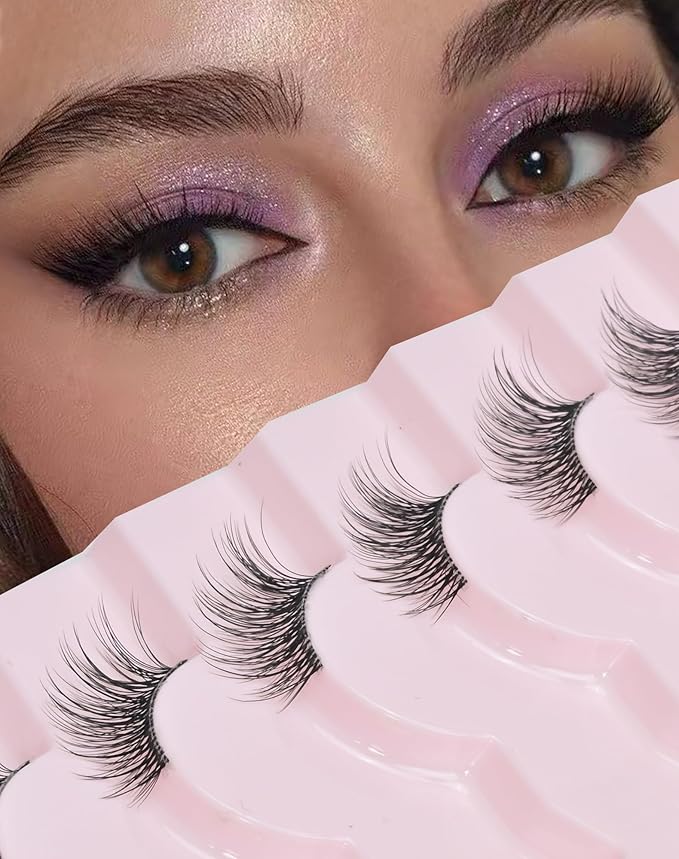 Half Lashes Natural Wispy Corner 3/4 False Eyelashes Clear Band Lashes W02-GlimoraGlow