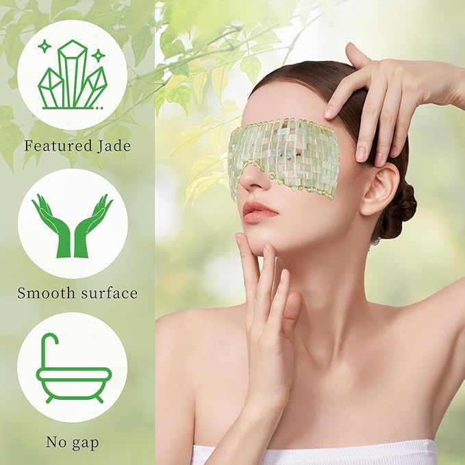 Jade Eye Mask, Eye Mask for Relaxation, Reusable Jade Eye Mask Hot or Cold Using Jade Mask Eyes Sleeping Mask for Alleviate Puffiness Face Massage Relax Eyes Meditation Beauty-GlimoraGlow