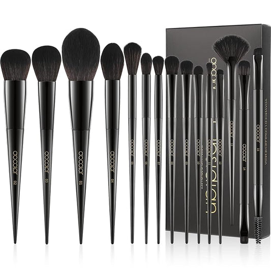 Docolor Makeup Brushes 15Pcs Obsidian Makeup Brush Set Premium Synthetic Powder Kabuki Foundation Contour Blush Concealer Eye Shadow Blending Eyeliner Crease Eyebrow Make Up Brush Kit-GlimoraGlow