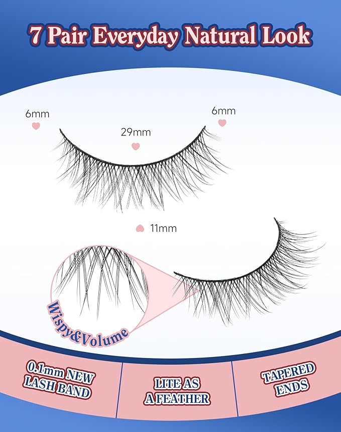 Asian Lashes Natural Wispy Everyday Flared Small Eyelashes Natural Look False Eye Lash korean Fluffy False Eyelash 7 Pairs D33-GlimoraGlow