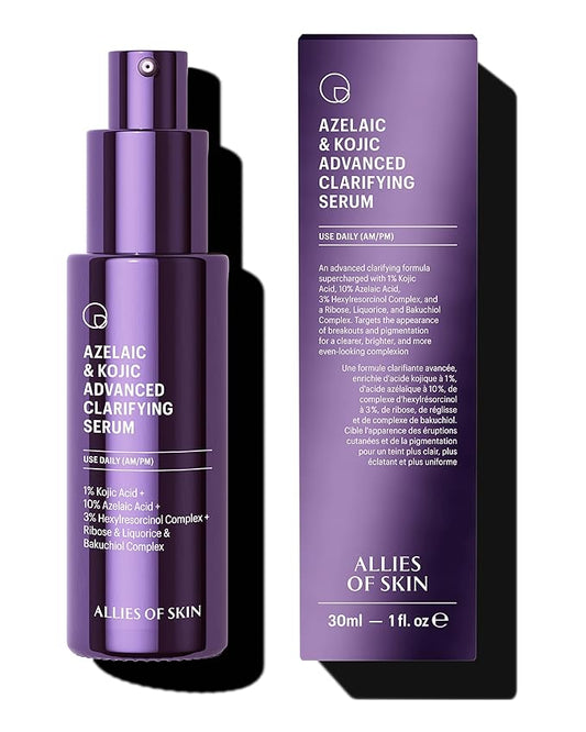 Allies of Skin Azelaic & Kojic Clarifying Face Serum | Clinically Proven for Acne & Blemish Prone Skin |10% Azelaic Acid Treats Pigmentation and Redness | Targets Pores & Uneven Skin Texture (1 Fl oz)-GlimoraGlow