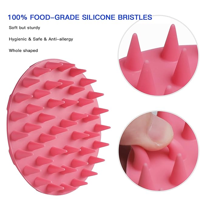 INNERNEED Scalp Massager Shampoo Brush, Wet & Dry Manual Scalp Care Head Scrubber Hair Washing, Soft Silicone Bristles, for Hair Growth, Dandruff Removal, Comfortable for All Hair Types (Pink)-GlimoraGlow