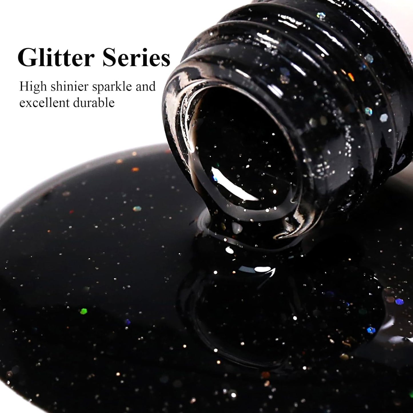 Imtiti Glitter Gel Nail Polish, Black Iridescent Glitter Gel Polish Diamond Shimmer Sparkle Soak Off UV LED Autumn Winter Manicure 10ML-GlimoraGlow