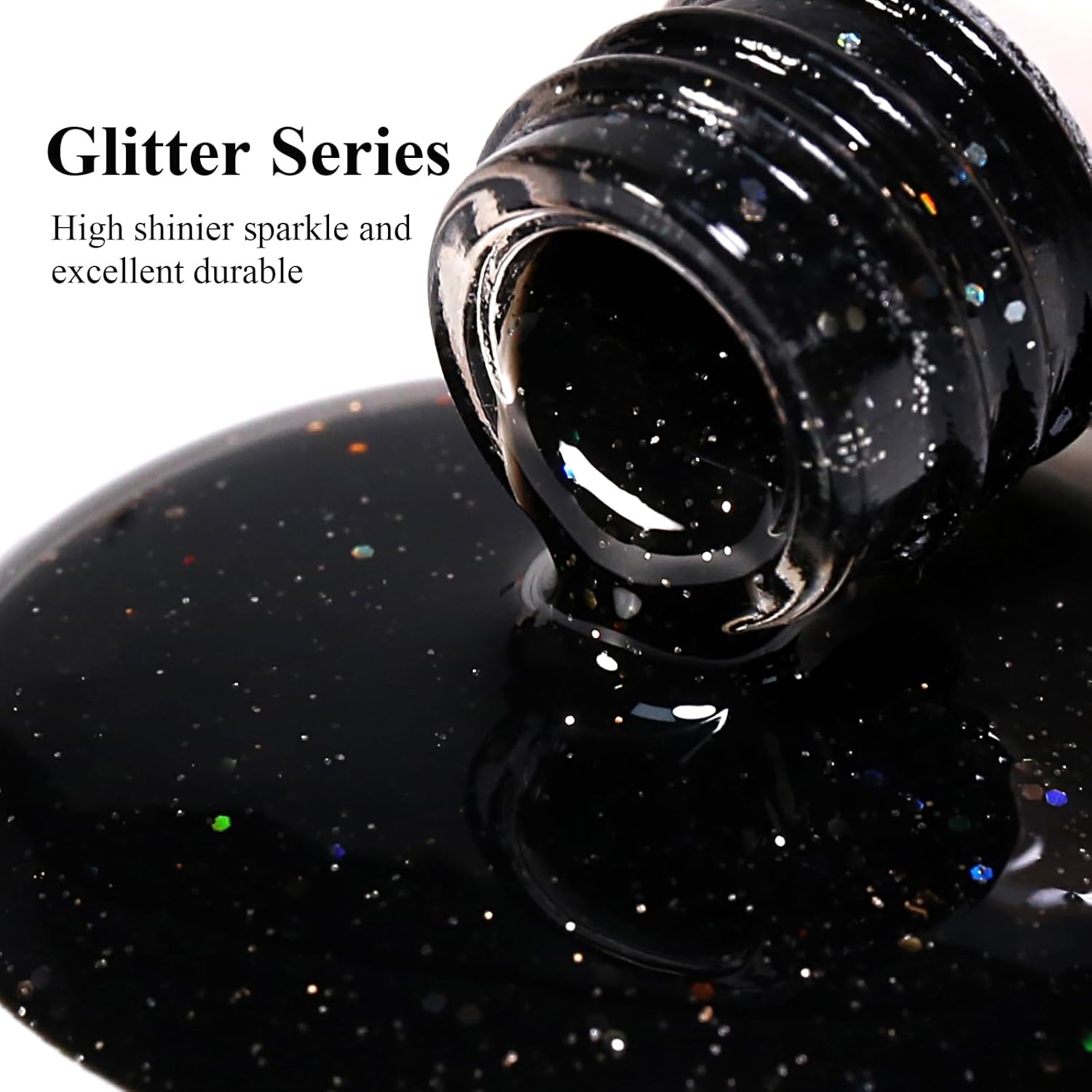 Imtiti Glitter Gel Nail Polish, Black Iridescent Glitter Gel Polish Diamond Shimmer Sparkle Soak Off UV LED Autumn Winter Manicure 10ML-GlimoraGlow