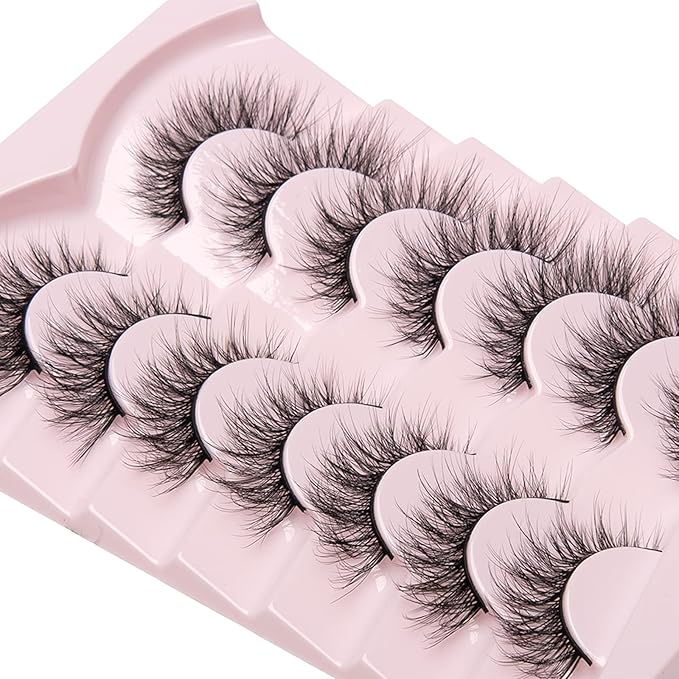 Fake Lashes Natural Wispy Lashes Airy Volume Faux Mink Lashes Fluffy Long False Eye Lashes Sets Pack 18MM Reusable Eyelashes A05-GlimoraGlow