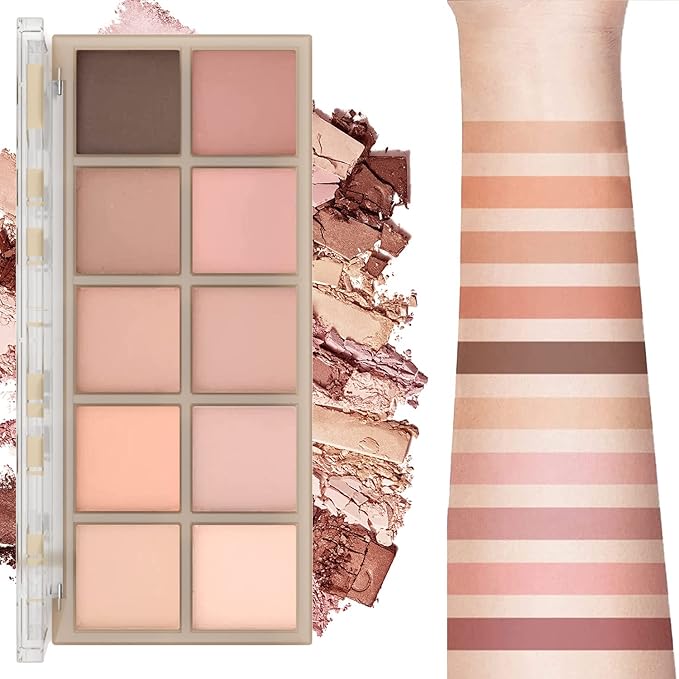10 Colors Eyeshadow Palette Matte Naked Eye Shadow Makeup,High Pigmented, Naturing-Looking, Ultra-Blendable,Long Lasting High Pigment Nude Eyeshadow with 3 Eyeshadow Brush(Milk Tea)-GlimoraGlow