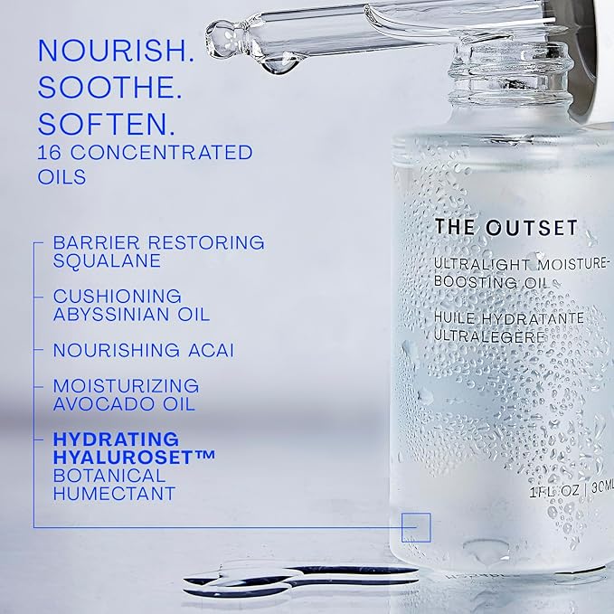 The Outset Ultralight Moisture Boosting Face Oil - Fragrance Free with Squalane - Non-clogging, Fast-Absorbing - Clean, Vegan, Gluten Free - All Skin Types, Sensitive Skin - 1 fl oz-GlimoraGlow
