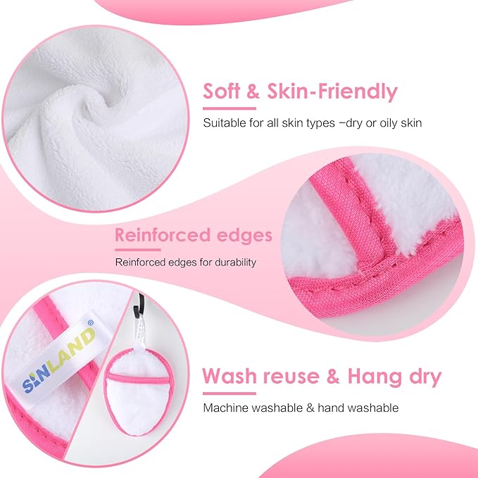SINLAND Reusable Makeup Remover Pads For Face,Eye,Lips Microfiber Gentle Facial Cleansing Cloths for All Skin Types Friendly for Makeup Remover With Laundry Bag 5.1inchx3.93inch White Pack of 6-GlimoraGlow