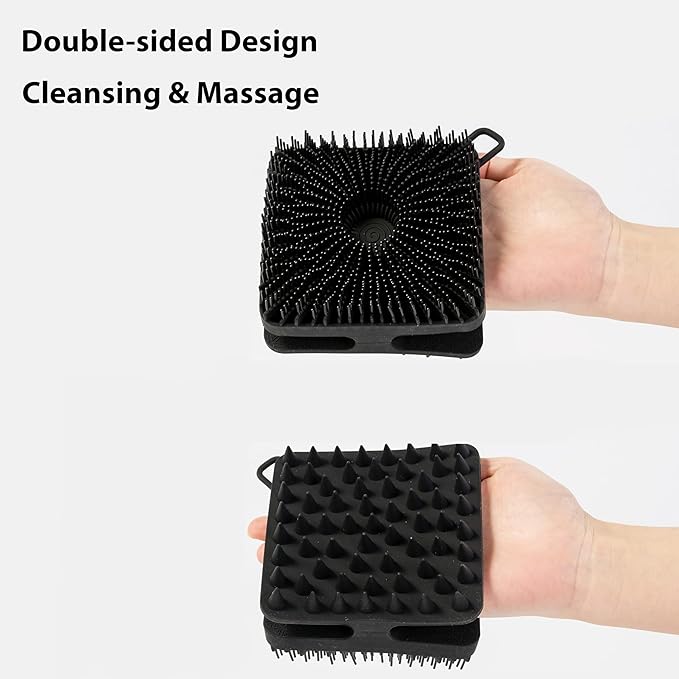 2 PC Silicone Exfoliating Body Scrubber, Silicone Body Shampoo Brush, Soft Silicone Loofah for Sensitive Skin, Shower Silicone Hair Scalp Massager, Easy to Clean, Lather Well(Black&Green)-GlimoraGlow