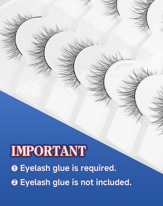 Asian Lashes Natural Wispy Everyday Flared Small Eyelashes Natural Look False Eye Lash korean Fluffy False Eyelash 7 Pairs D33-GlimoraGlow