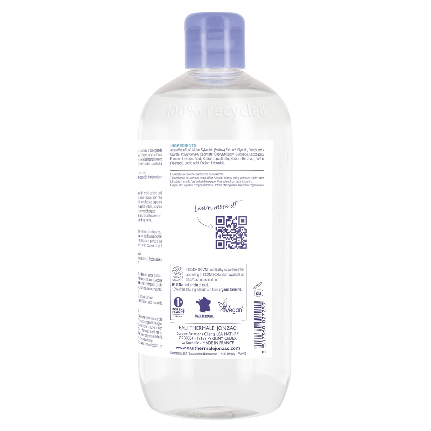 99% Organic Micellar Water - Natural Eye & Face Makeup Remover - Hydrating With Thermal Spring Water - For Sensitive Skin - Non-Toxic - Agua Micelar Orgánica - 16.9 Fl Oz-GlimoraGlow