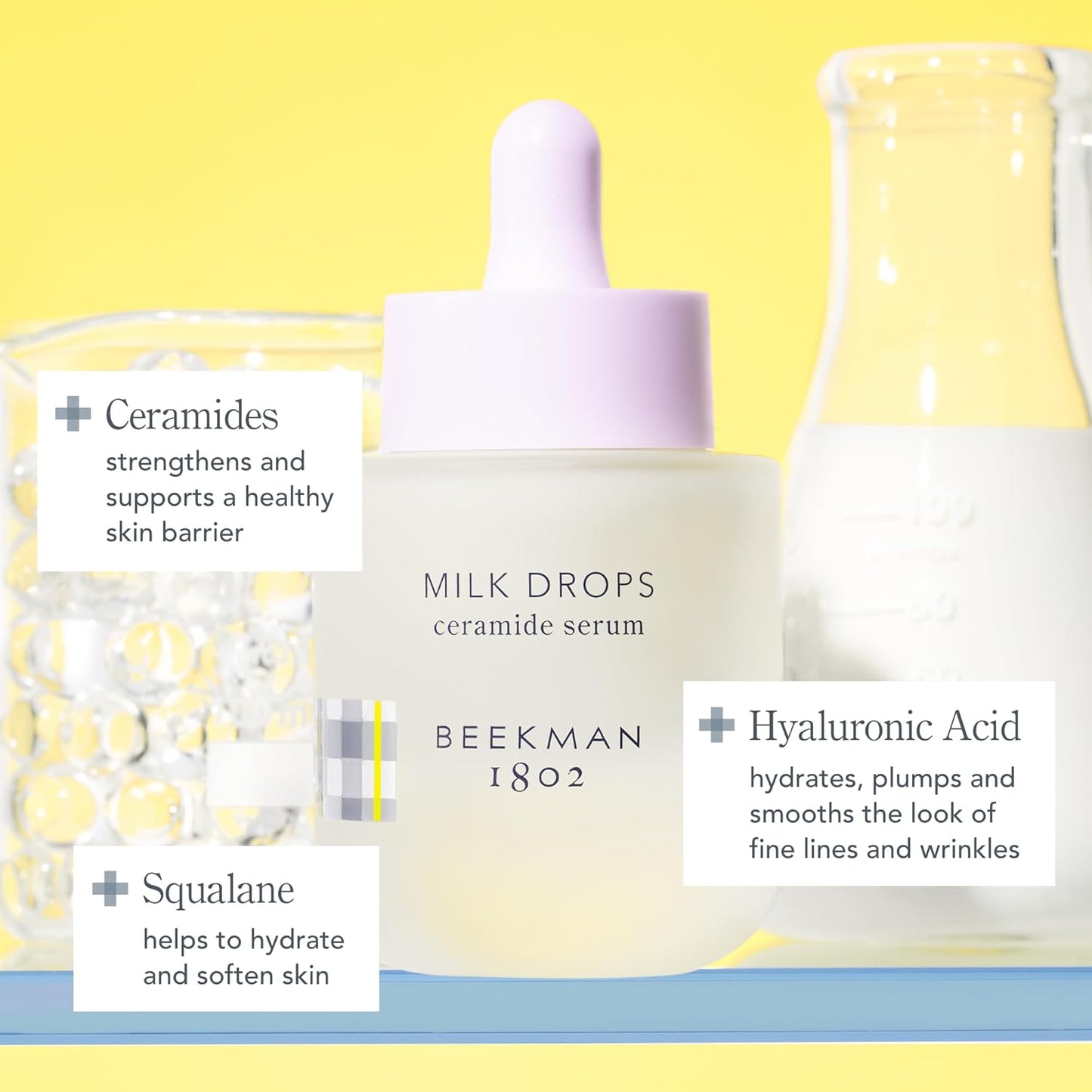 Beekman 1802 Milk Drops Ceramide Facial Serum - Squalane Oil, Hyaluronic Acid & Goat Milk Face Moisturizer - Boosts Skin Radiance & Hydrates Deeply - Fragrance Free - For Oily/Acne Prone Skin-GlimoraGlow