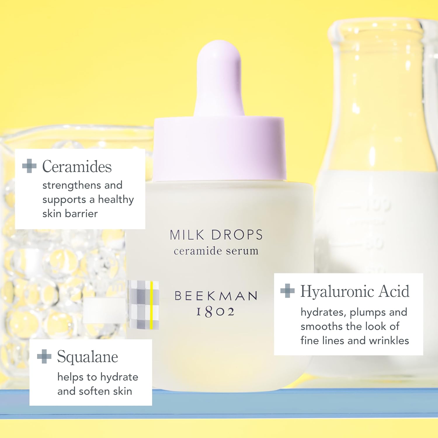 Beekman 1802 Milk Drops Ceramide Facial Serum - Squalane Oil, Hyaluronic Acid & Goat Milk Face Moisturizer - Boosts Skin Radiance & Hydrates Deeply - Fragrance Free - For Oily/Acne Prone Skin-GlimoraGlow