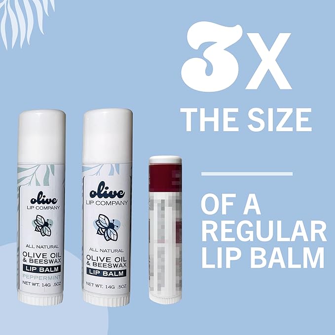 Hydrating Olive Oil and Peppermint Lip Balm with Mango Butter and Beeswax, 0.5 oz. Jumbo Tube, Clear Long Lasting Moisturizer for Dry, Cracked, Chapped Lips-GlimoraGlow