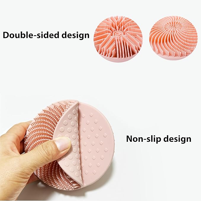 2 PC Silicone Exfoliating Body Scrubber, Silicone Body Shampoo Brush, Soft Silicone Loofah for Sensitive Skin, Shower Silicone Hair Scalp Massager, Easy to Clean, Lather Well(Pink&Black)-GlimoraGlow