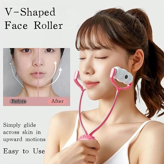 V-Shaped Face Roller Massager with 4 Magnetic Beads, Facial Lifting Tool Neck and Skin Tightening Beauty Massager-GlimoraGlow