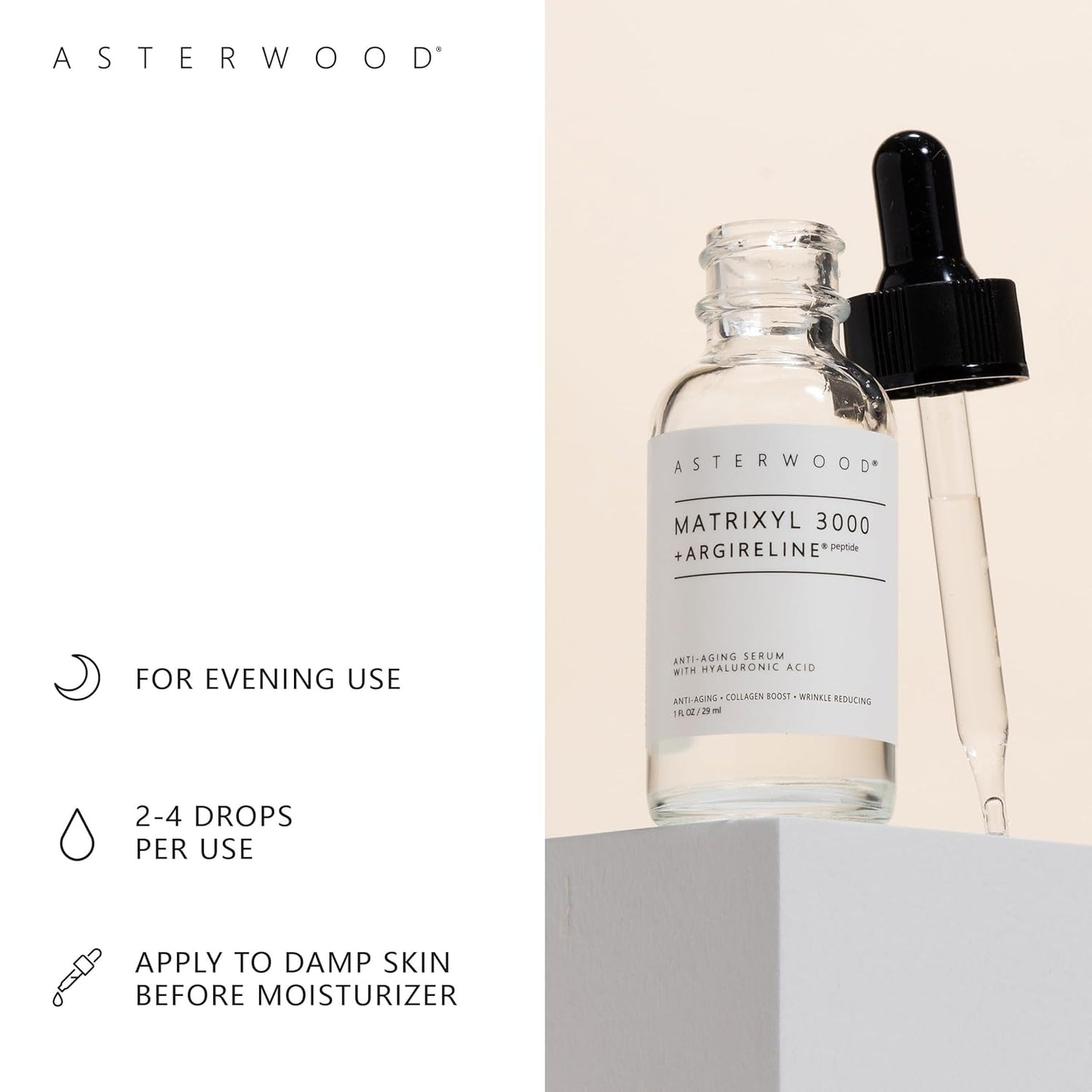 Asterwood Matrixyl 3000 + Argireline Serum with Hyaluronic Acid - Anti-Aging, Wrinkle Reducing, Collagen Boosting - Fragrance-Free - 4 Fl Oz-GlimoraGlow
