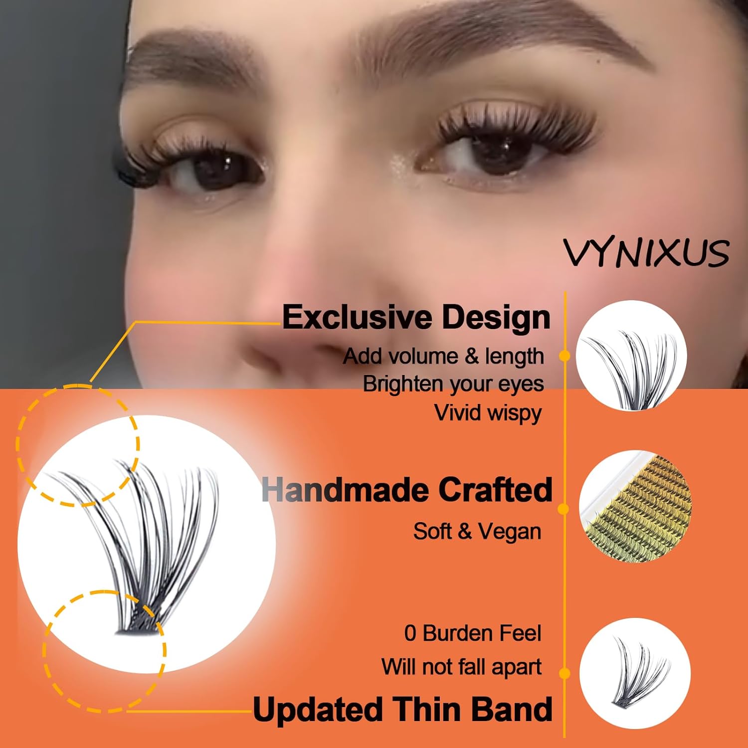 Eyelash Clusters VYNIXUS Lash Clusters Wispy Individual Lashes Cluster Eyelash Extensions D Curl DIY at Home Natural Cluster Lashes (20D-0.07D-Mix8-16)-GlimoraGlow
