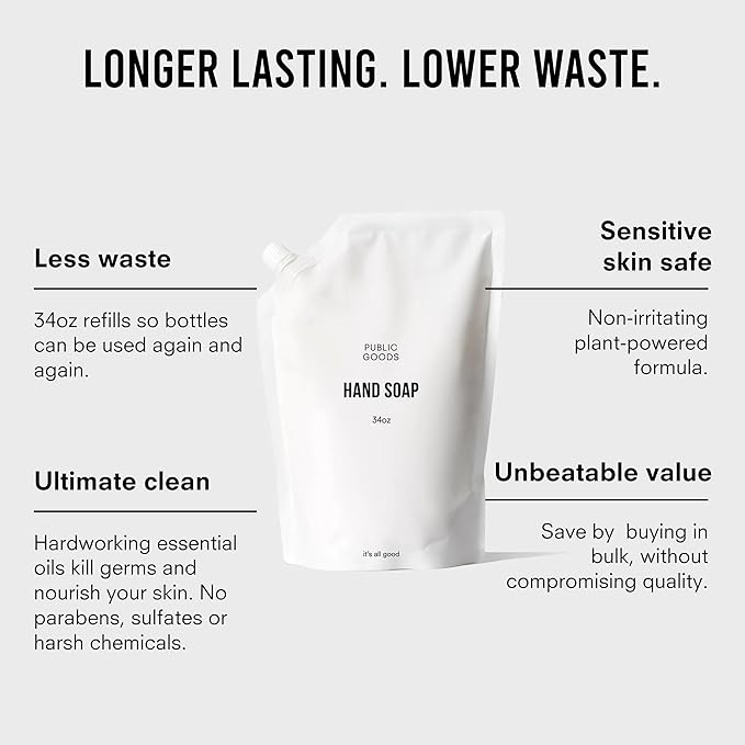 Public Goods Hand Soap | Cleansing Soap for Kitchen & Bathroom | Made with Natural Essential Oils | Paraben & Sulfate Free | Vegan Friendly | 34 Fl Oz Refill-GlimoraGlow