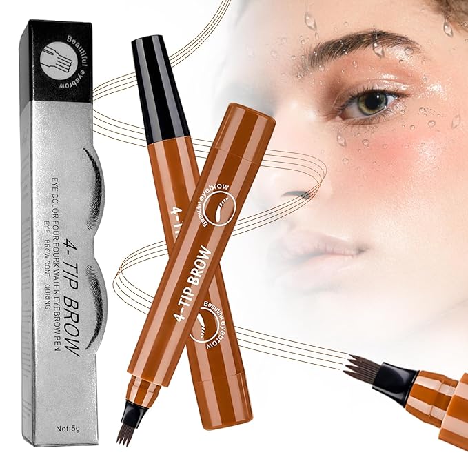 2025 New Magic Eyebrow Pencil, 3D Waterproof 4 Tipped Precise Brow Pen Microblading Eyebrow Pencil Contouring Pen Fine Stroke Microblading Creates Natural (Light Brown)-GlimoraGlow