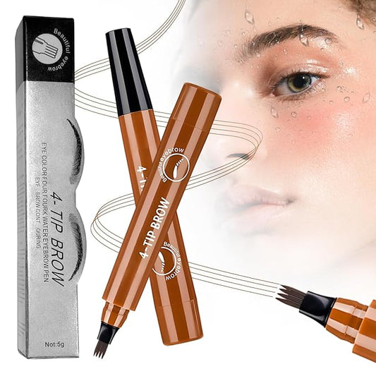 2025 New Magic Eyebrow Pencil, 3D Waterproof 4 Tipped Precise Brow Pen Microblading Eyebrow Pencil Contouring Pen Fine Stroke Microblading Creates Natural (Light Brown)-GlimoraGlow