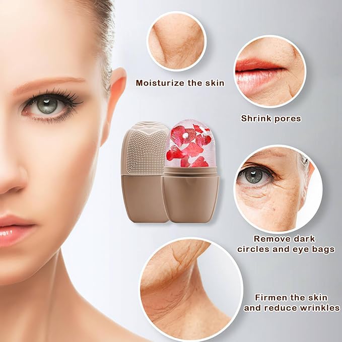 XHJRI Ice Face Roller Massager,Ice Cube Roller for Face, Eyes and Neck Naturally Conditioning and Skin Care,De-Puff Eye Bags,Reduce Migraine Pain,Reusable Massage Silicone Ice Mold (New Coffee)-GlimoraGlow