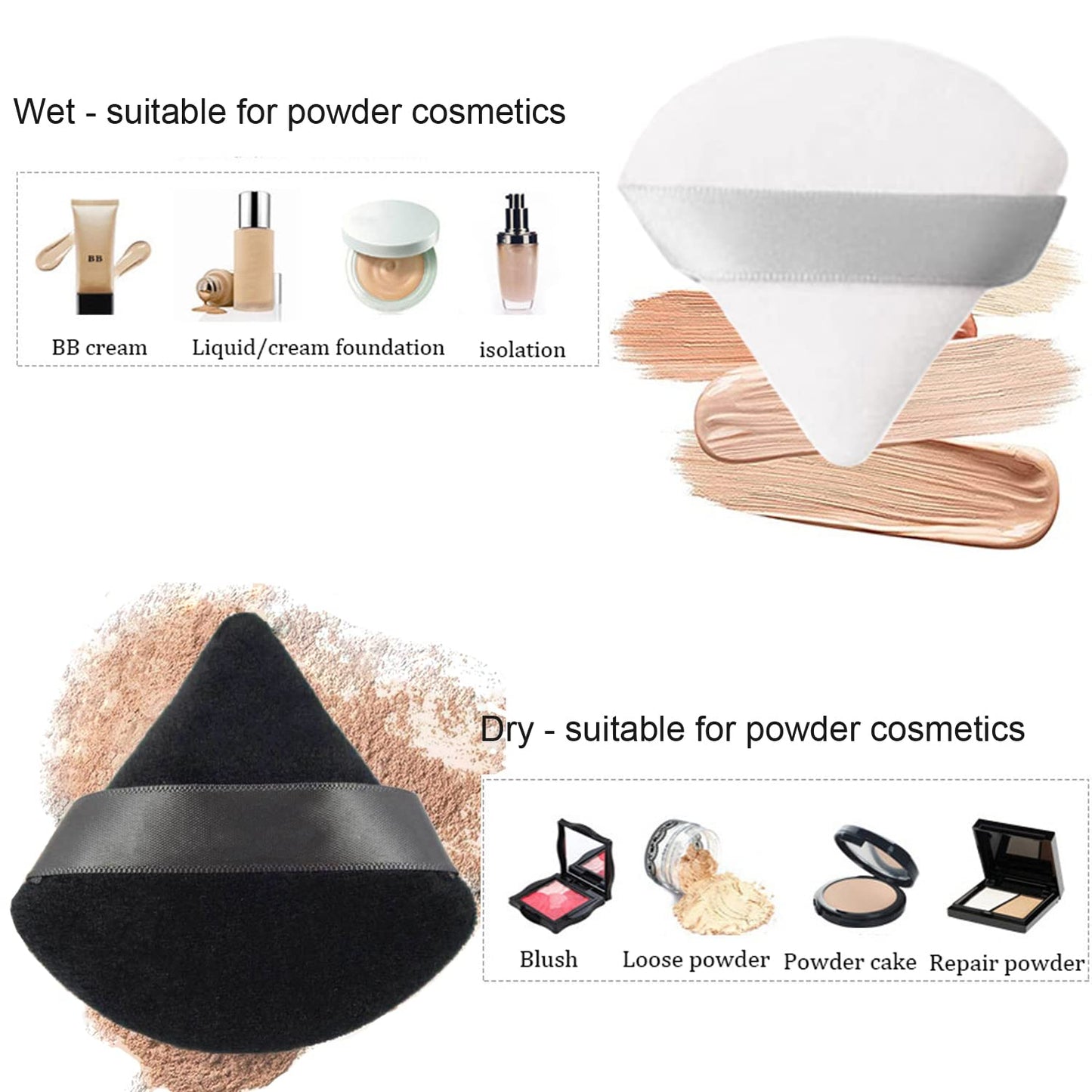 24 Pieces Powder Puff, Triangle Makeup Puff Cotton Powder Face Washable Body Powder Puff for Loose Powder Body Cosmetic Foundation Sponge Makeup Tool (8B8W8N)-GlimoraGlow