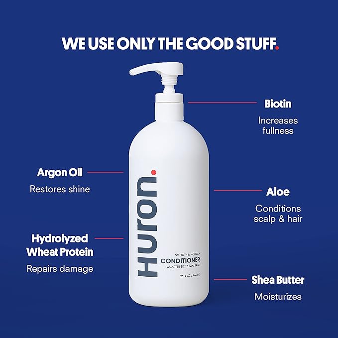 Huron Men’s Conditioner - Lightweight, Hydrating Conditioner - Eliminates Frizzy Hair, Moisturizes, & Restores Shine - Clean & Invigorating Scent - 100% Vegan Ingredients & Cruelty-Free - 32 Fl Oz-GlimoraGlow