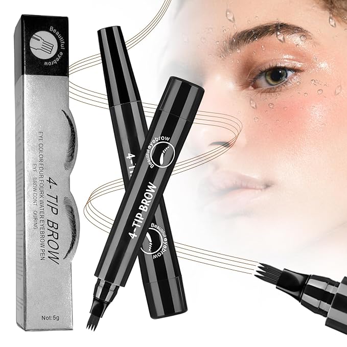 2025 New Magic Eyebrow Pencil, 3D Waterproof 4 Tipped Precise Brow Pen Microblading Eyebrow Pencil Contouring Pen Fine Stroke Microblading Creates Natural (Black)-GlimoraGlow