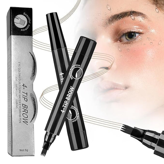 2025 New Magic Eyebrow Pencil, 3D Waterproof 4 Tipped Precise Brow Pen Microblading Eyebrow Pencil Contouring Pen Fine Stroke Microblading Creates Natural (Black)-GlimoraGlow