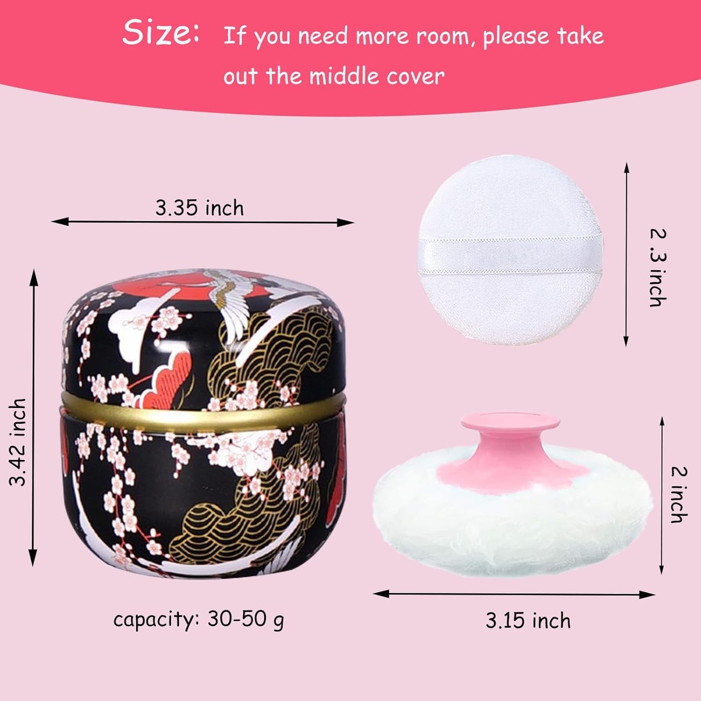 Body Powder Puff and Container for Dusting Powder, Women Powder Puff and Powder Case for Bath and Travel (Crane Black)-GlimoraGlow
