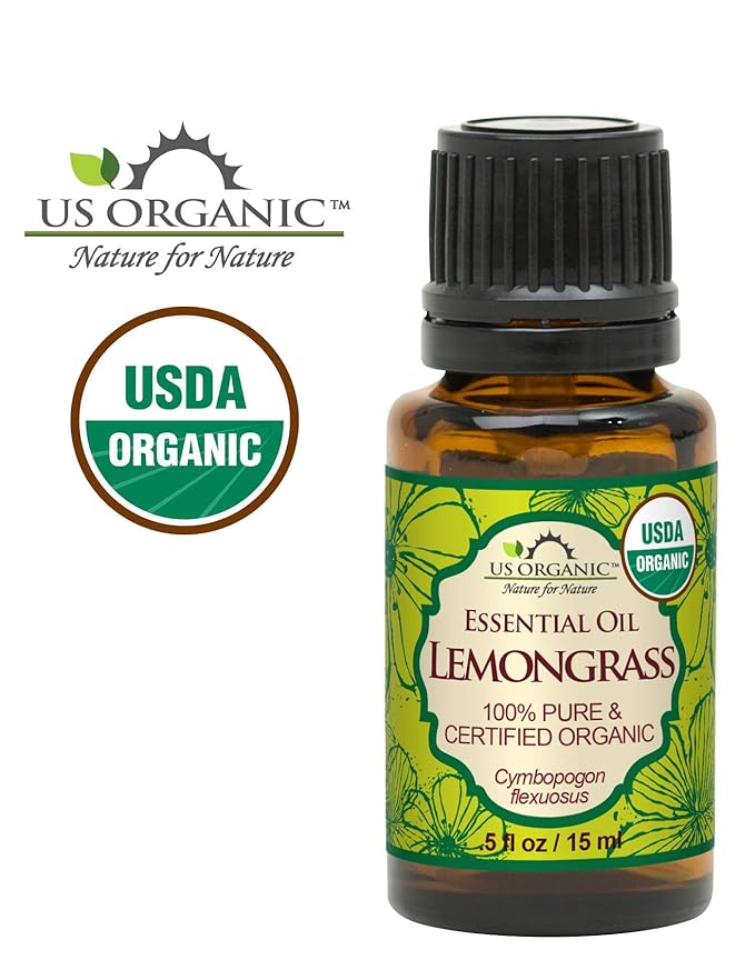 US Organic 100% Pure Lemongrass Essential Oil, USDA Certified Organic, Extracted by Steam Distillation Method, for Hair, Nail Polish Remover, Bees Attraction, and More. 15 ml-GlimoraGlow