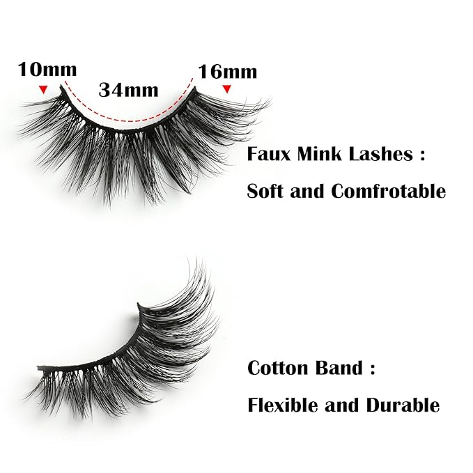SUNWELL False Eyelashes 16mm Mink Lashes Cat Eye Faux Mink Lashes 8D Fluffy Strip Lashes Soft Wispy Luxury Volume Fake Eyelashes 10 Pairs Pack-GlimoraGlow