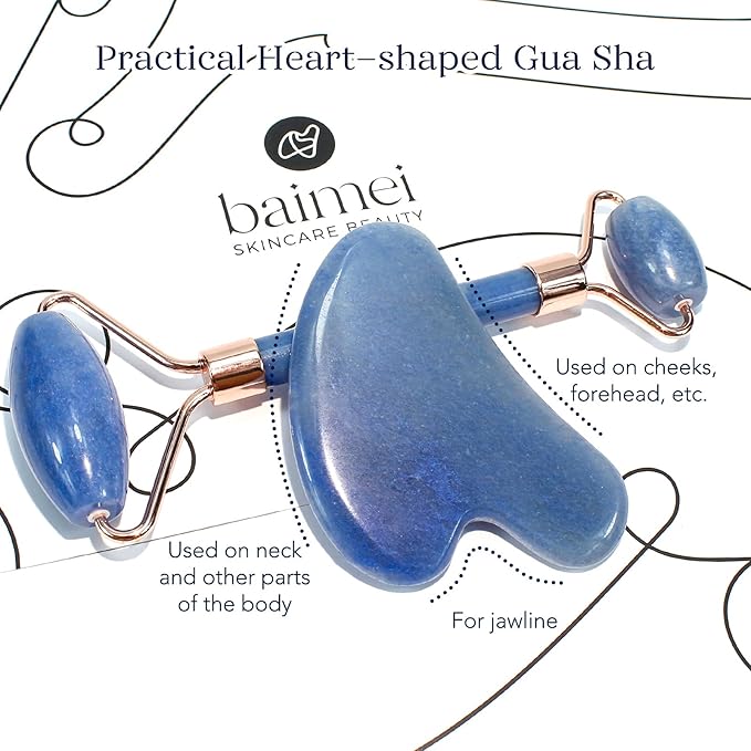 BAIMEI Jade Roller & Gua Sha, Face Roller, Facial Beauty Roller Skin Care Tools, Self Care Gift for Men Women, Massager for Face, Eyes, Neck, Relieve Fine Lines and Wrinkles - Blue-GlimoraGlow