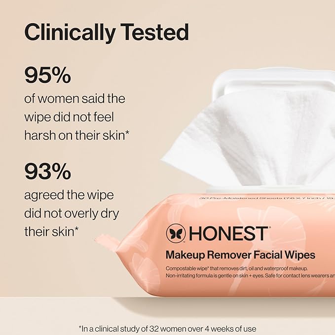 Honest Beauty Fragrance Free Cleansing Makeup Remover Facial Wipes | Plant Based, Hypoallergenic, Gentle for Sensitive Skin | 30 Count-GlimoraGlow