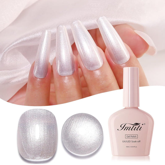 Imtiti Pearl Gel Nail Polish, White Pearl Iridescent Glitter Gel Polish Diamond Shimmer Sparkle Soak Off UV LED Nail Gel Polish Autumn Winter Gel Polish Manicure Gel Nail Kit 10ML-GlimoraGlow