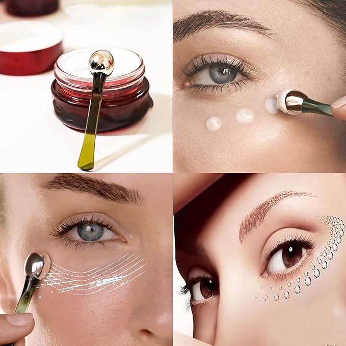 2 in 1 Roller Eyes Cream Applicator Wand and T-Shape Massager Tool for Facial Massage, Reduce Puffiness (Green-1)-GlimoraGlow