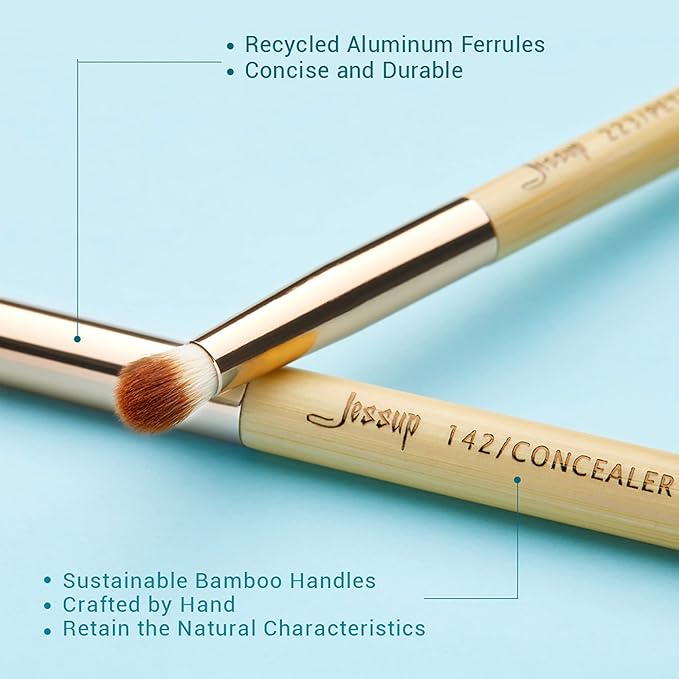 Jessup Eye Makeup Brushes Set, Premium Synthetic Eyeshadow Blending Concealer Eyebrow Eyeliner Brush, 15pcs Labeled Bamboo Make Up Brushes T137-GlimoraGlow